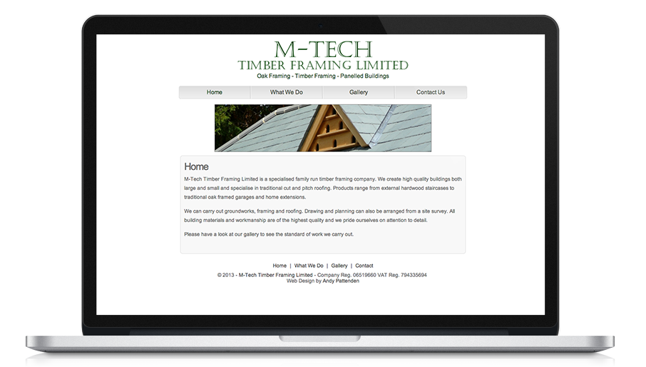 Screen shot of M-Tech Timber Framing website