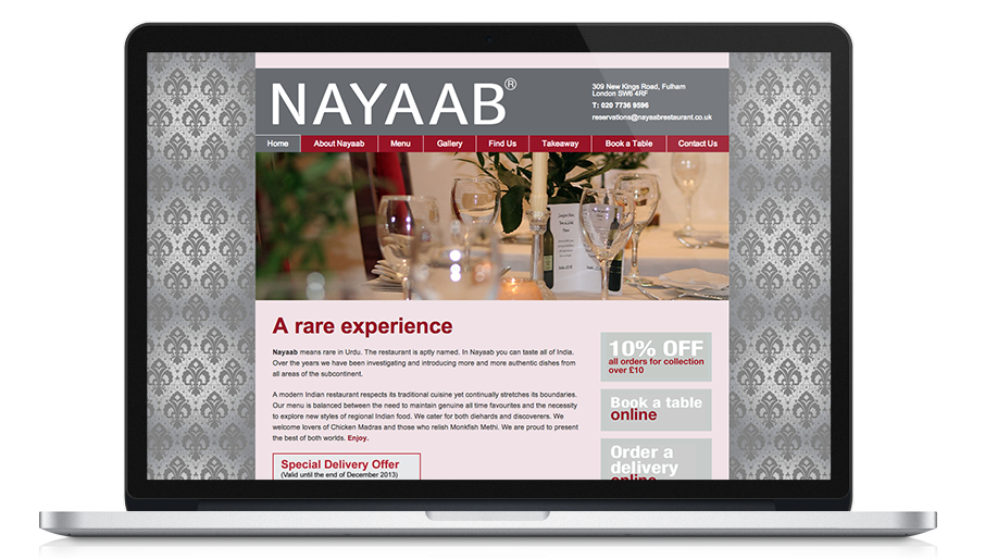 Screen shot of Nayaab Indian Restaurant website
